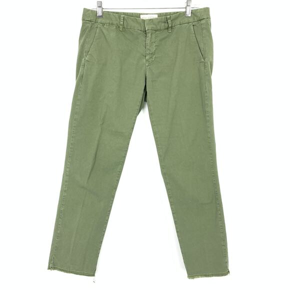 NILI LOTAN Montauk Cropped Cotton-blend Twill Slim-leg Pants Sz 4 Green Raw Hem - Picture 1 of 6